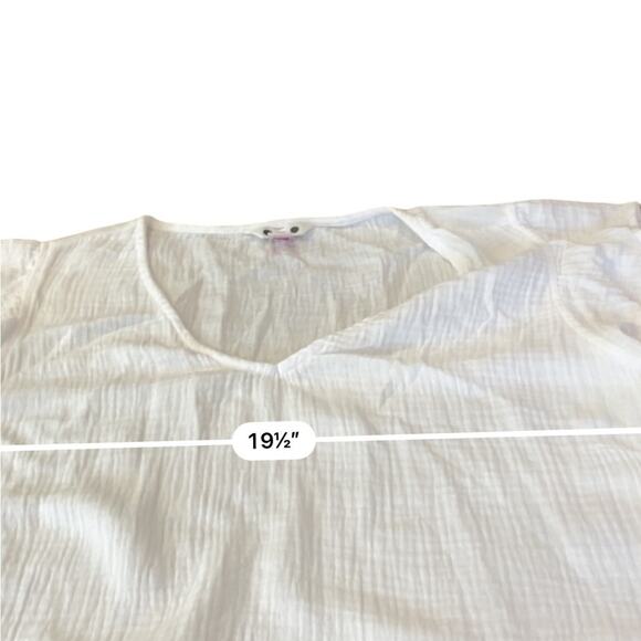 Three Dots White cotton gauze v neck flutter sleeve  Relaxed fit blouse Sz LARGE - Picture 7 of 10